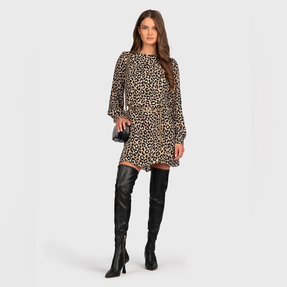 MICHAEL KORS LEOPARD PRINT MINIDRESS WITH MK BELT - Picture 2 of 10